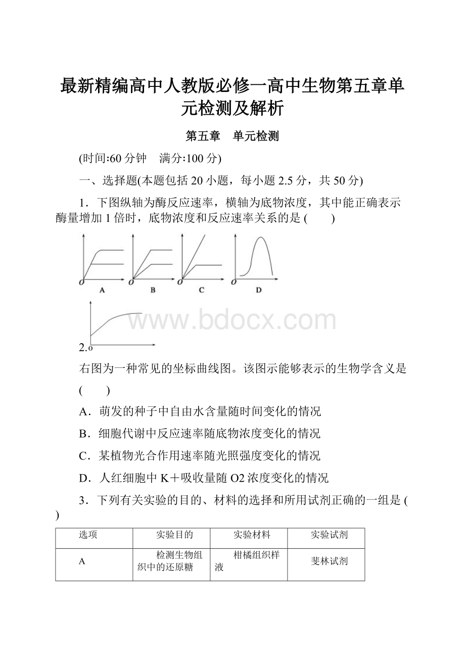 最新精编高中人教版必修一高中生物第五章单元检测及解析.docx_第1页