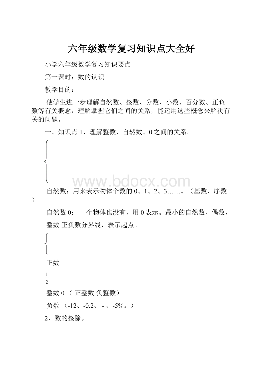 六年级数学复习知识点大全好.docx