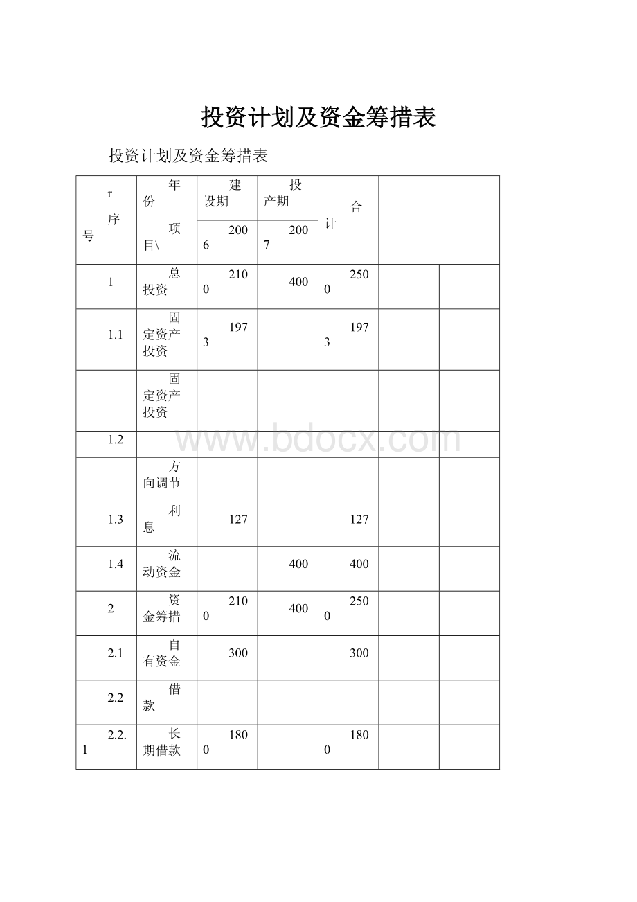 投资计划及资金筹措表.docx