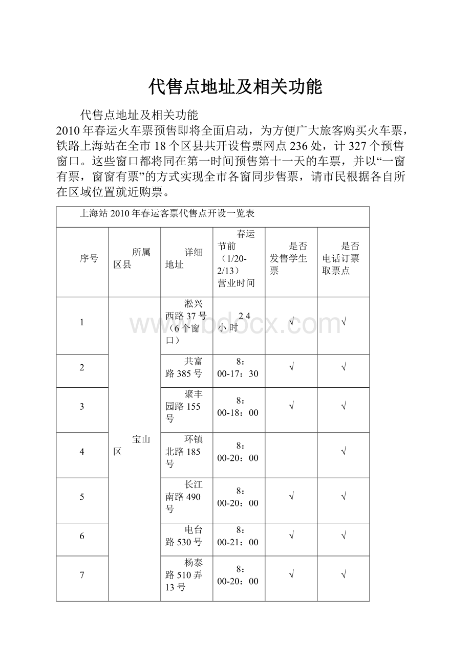 代售点地址及相关功能.docx