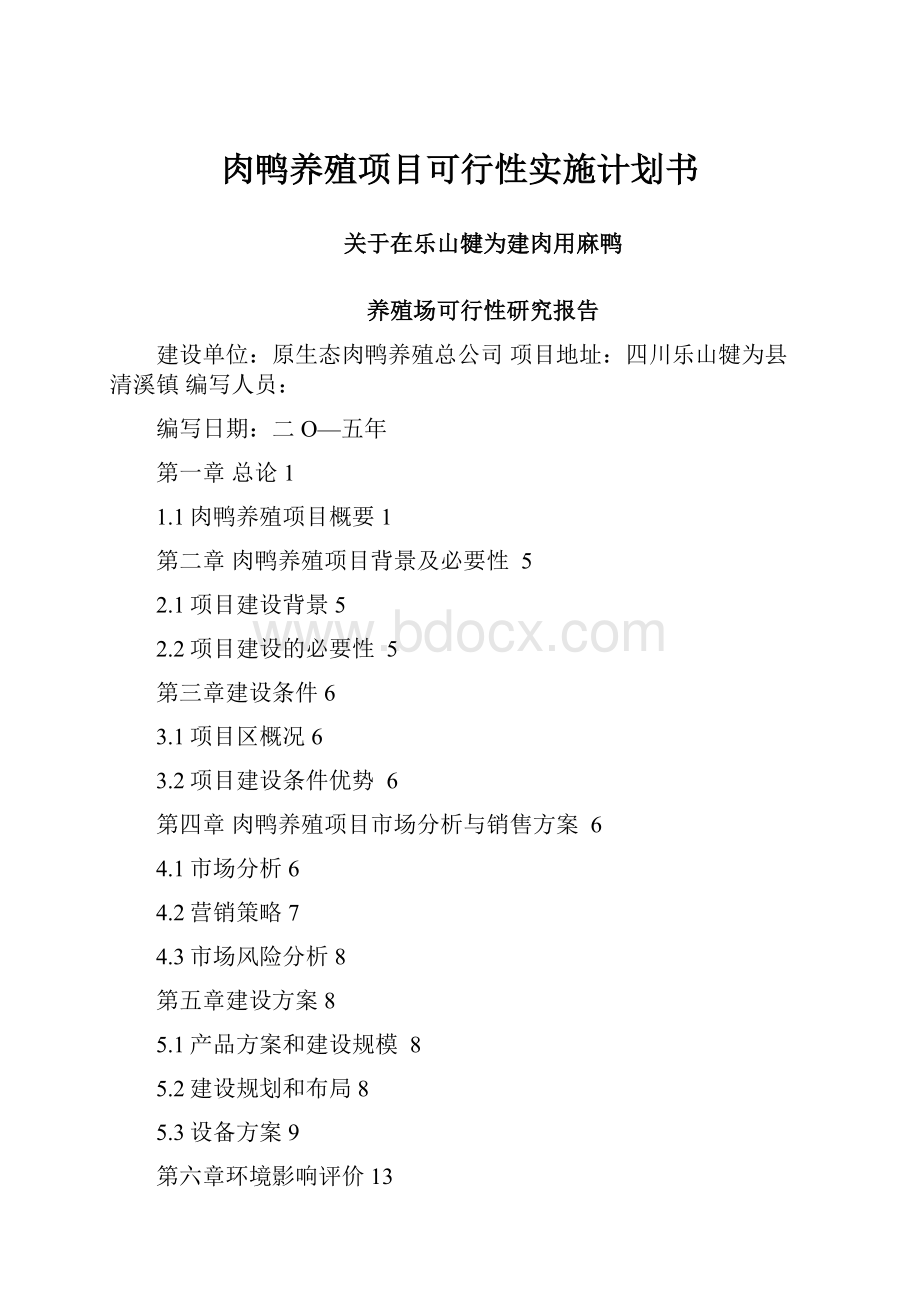 肉鸭养殖项目可行性实施计划书.docx