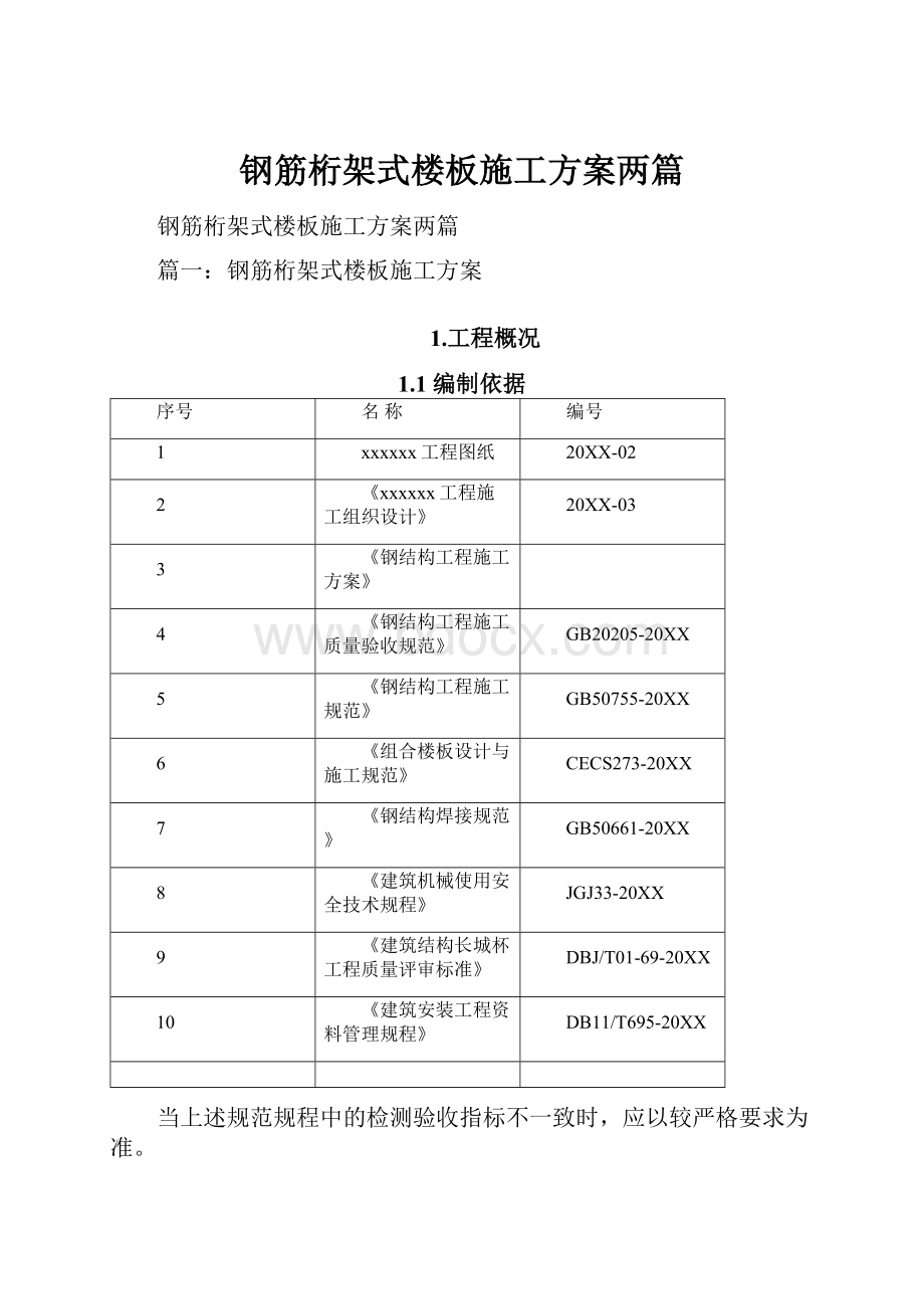 钢筋桁架式楼板施工方案两篇.docx