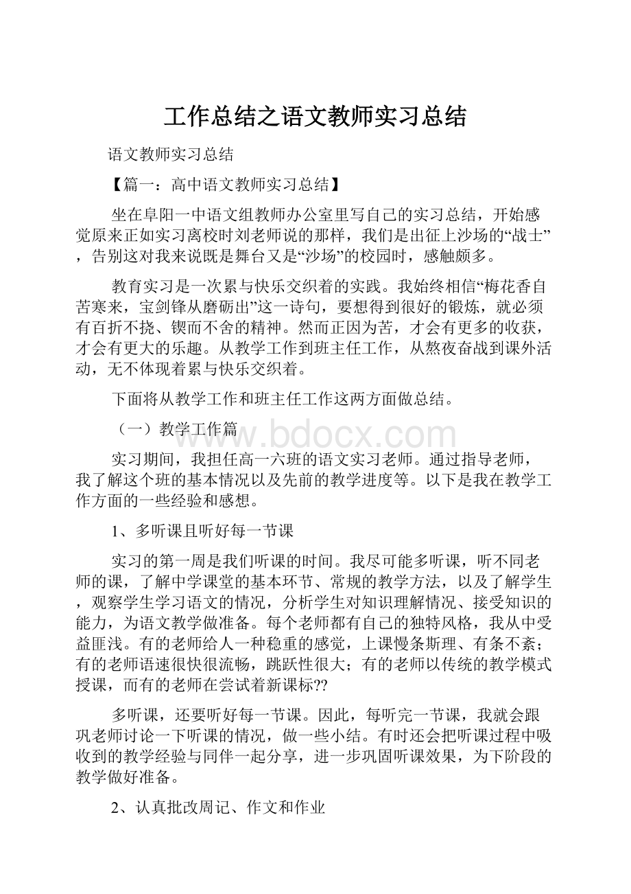 工作总结之语文教师实习总结.docx