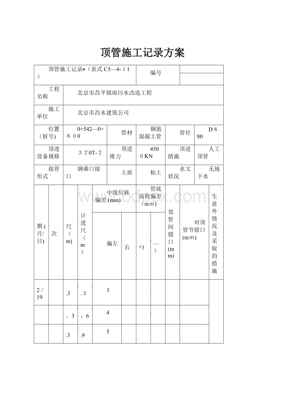 顶管施工记录方案.docx