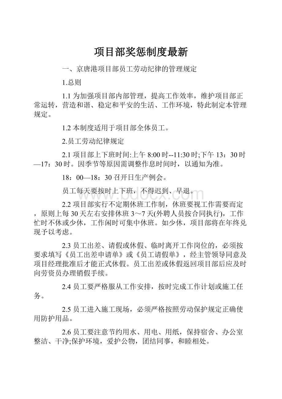 项目部奖惩制度最新.docx