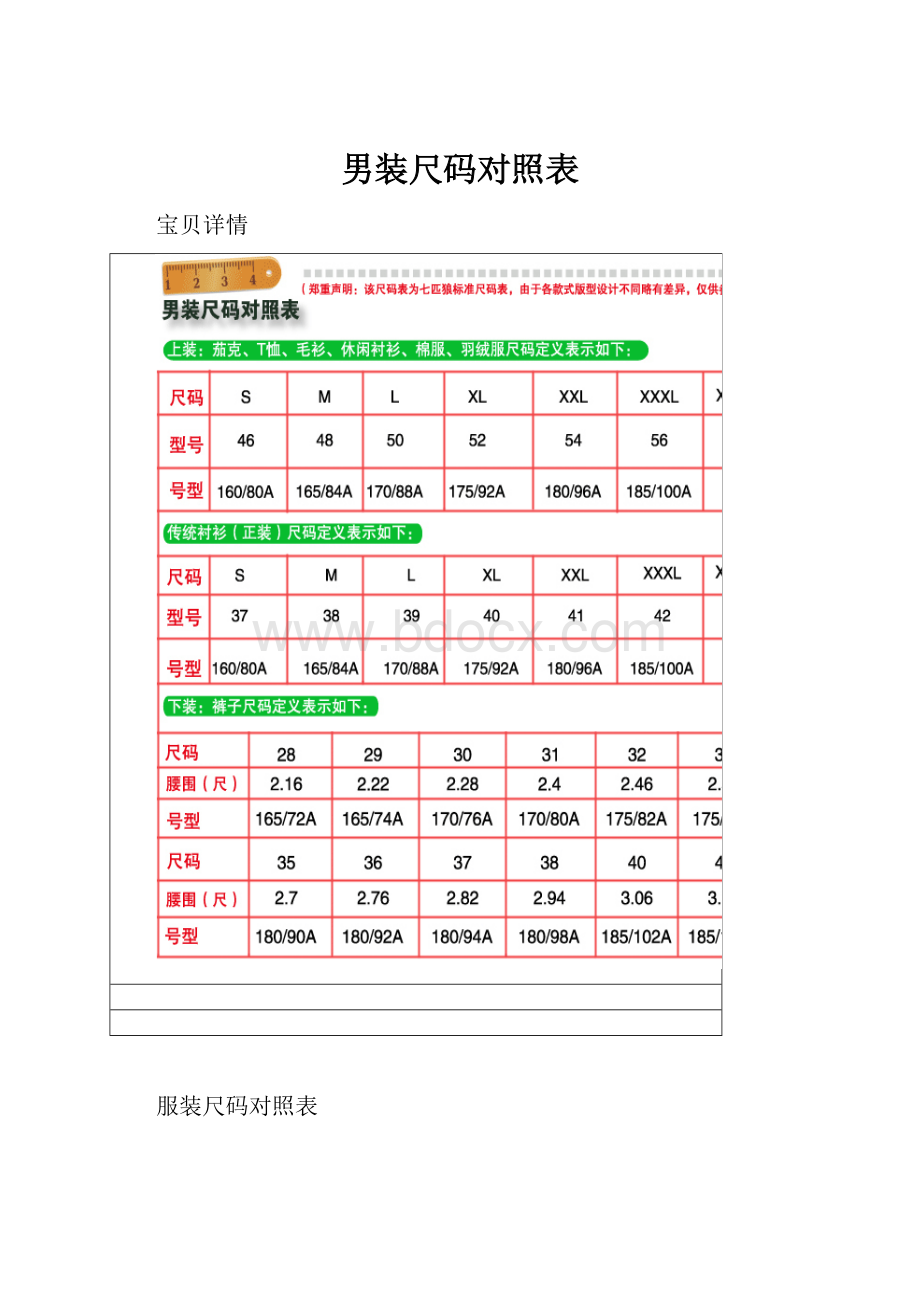 男装尺码对照表.docx_第1页