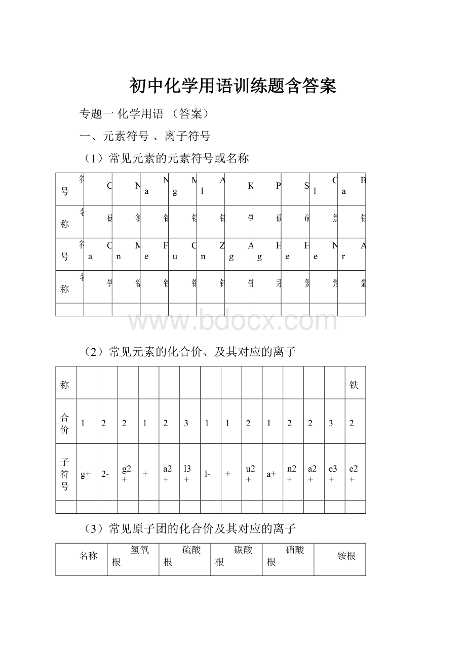 初中化学用语训练题含答案.docx