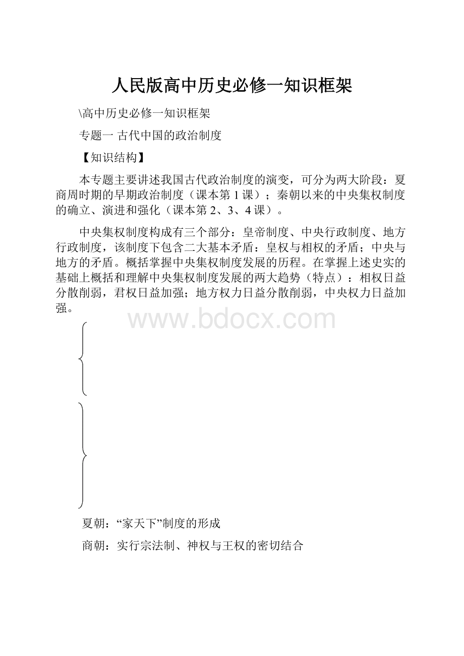 人民版高中历史必修一知识框架.docx