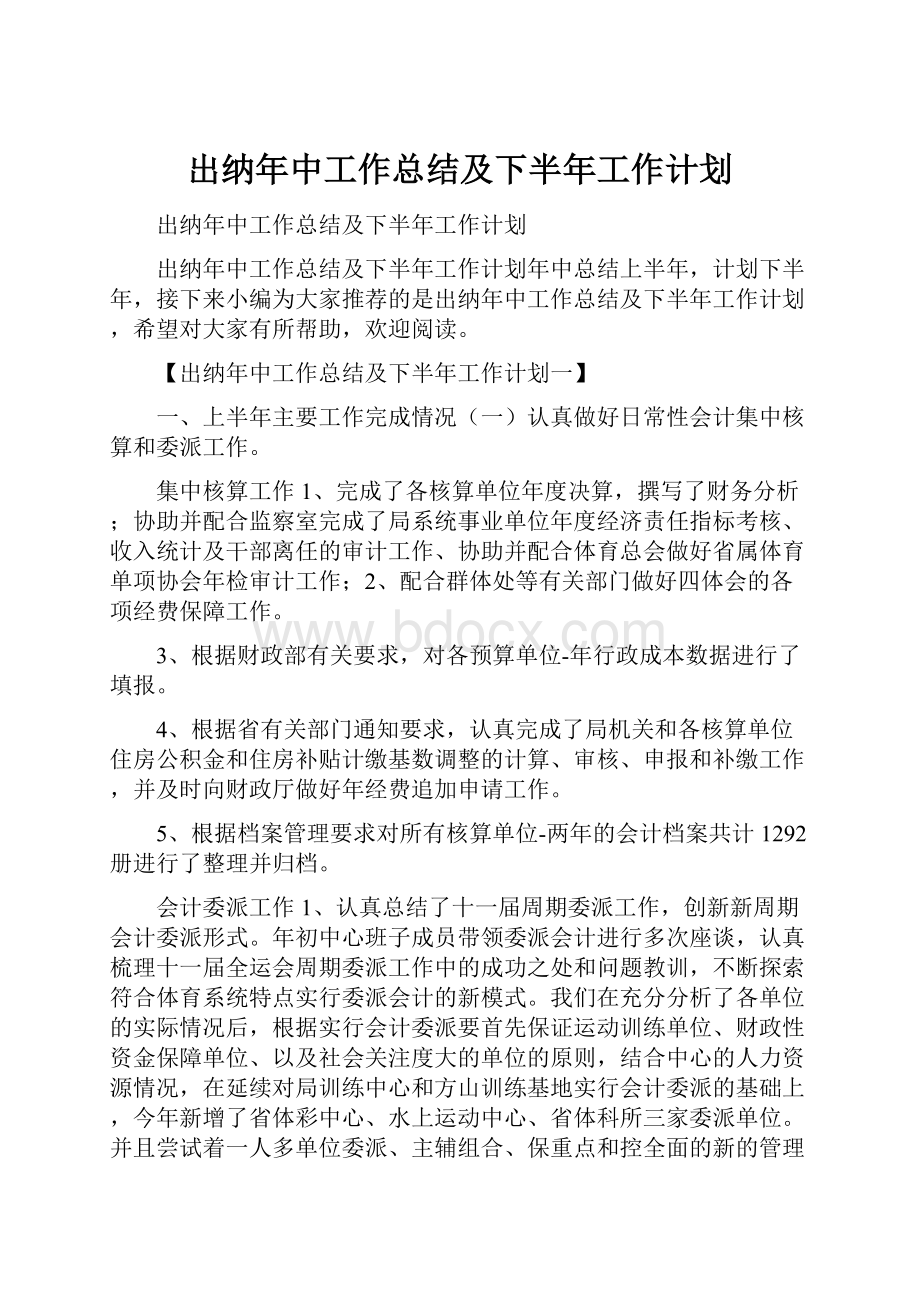 出纳年中工作总结及下半年工作计划.docx