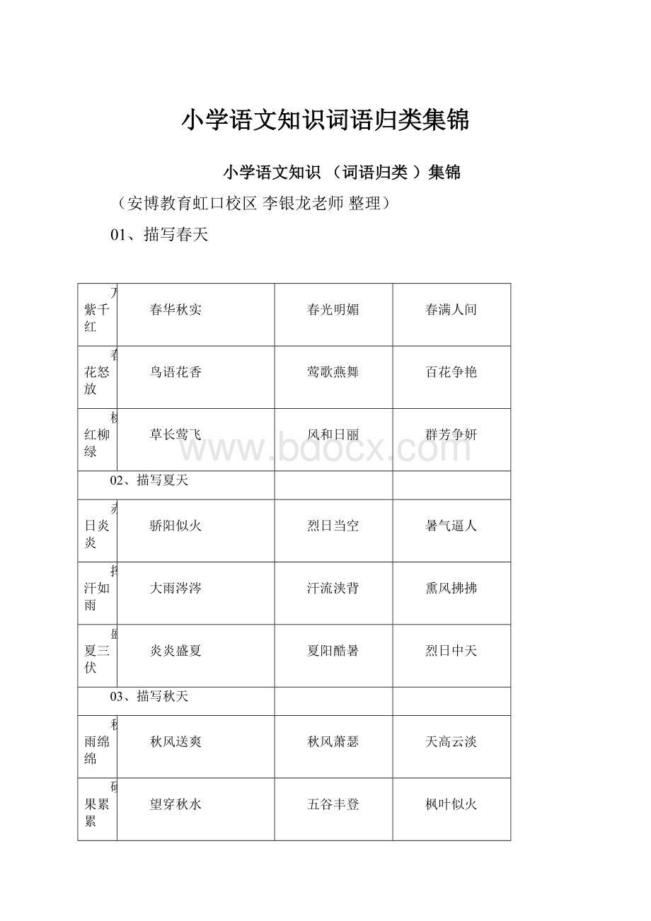 小学语文知识词语归类集锦.docx