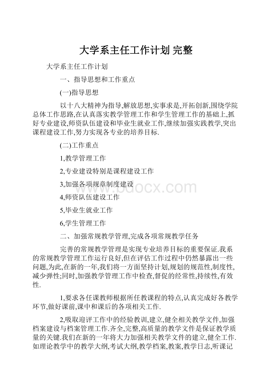 大学系主任工作计划 完整.docx