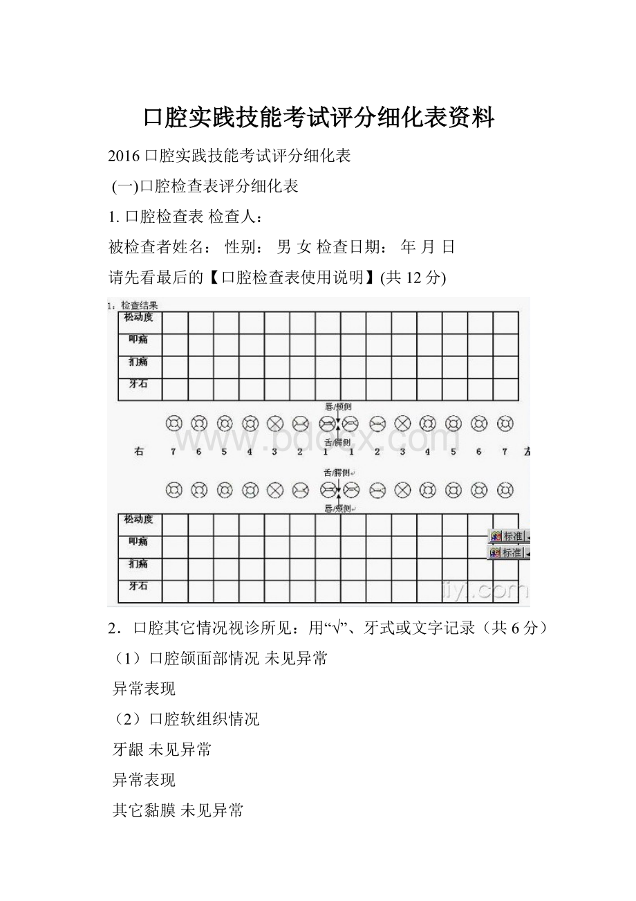 口腔实践技能考试评分细化表资料.docx_第1页