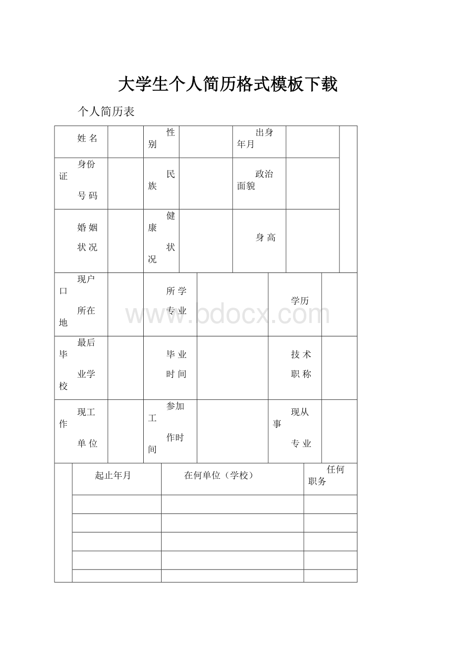 大学生个人简历格式模板下载.docx