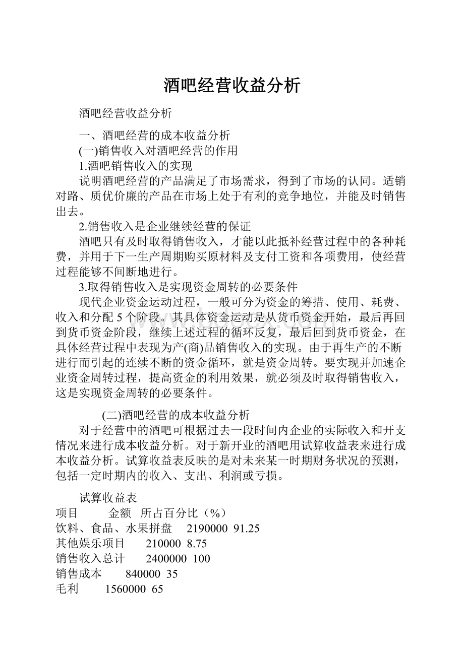 酒吧经营收益分析.docx