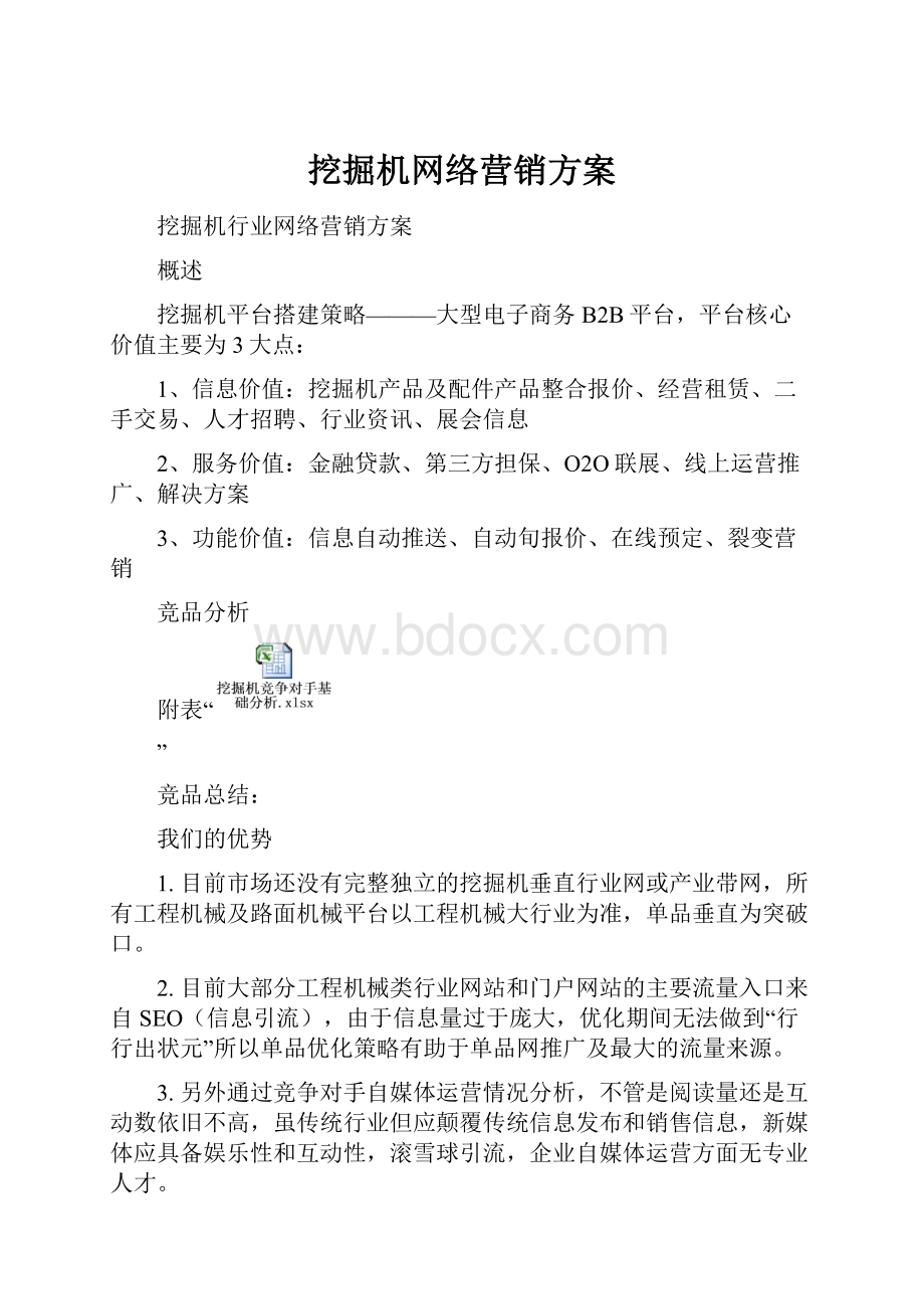 挖掘机网络营销方案.docx_第1页