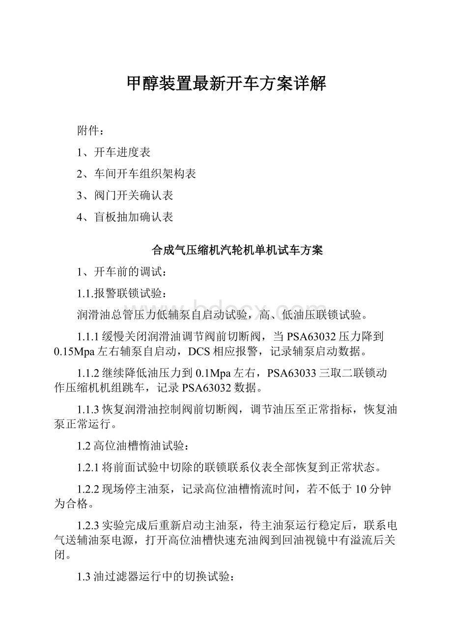 甲醇装置最新开车方案详解.docx_第1页