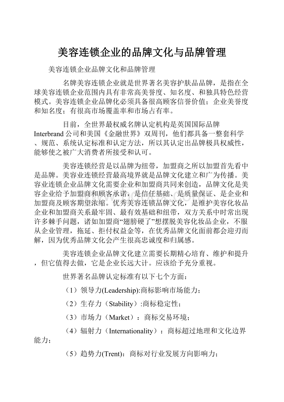 美容连锁企业的品牌文化与品牌管理.docx_第1页