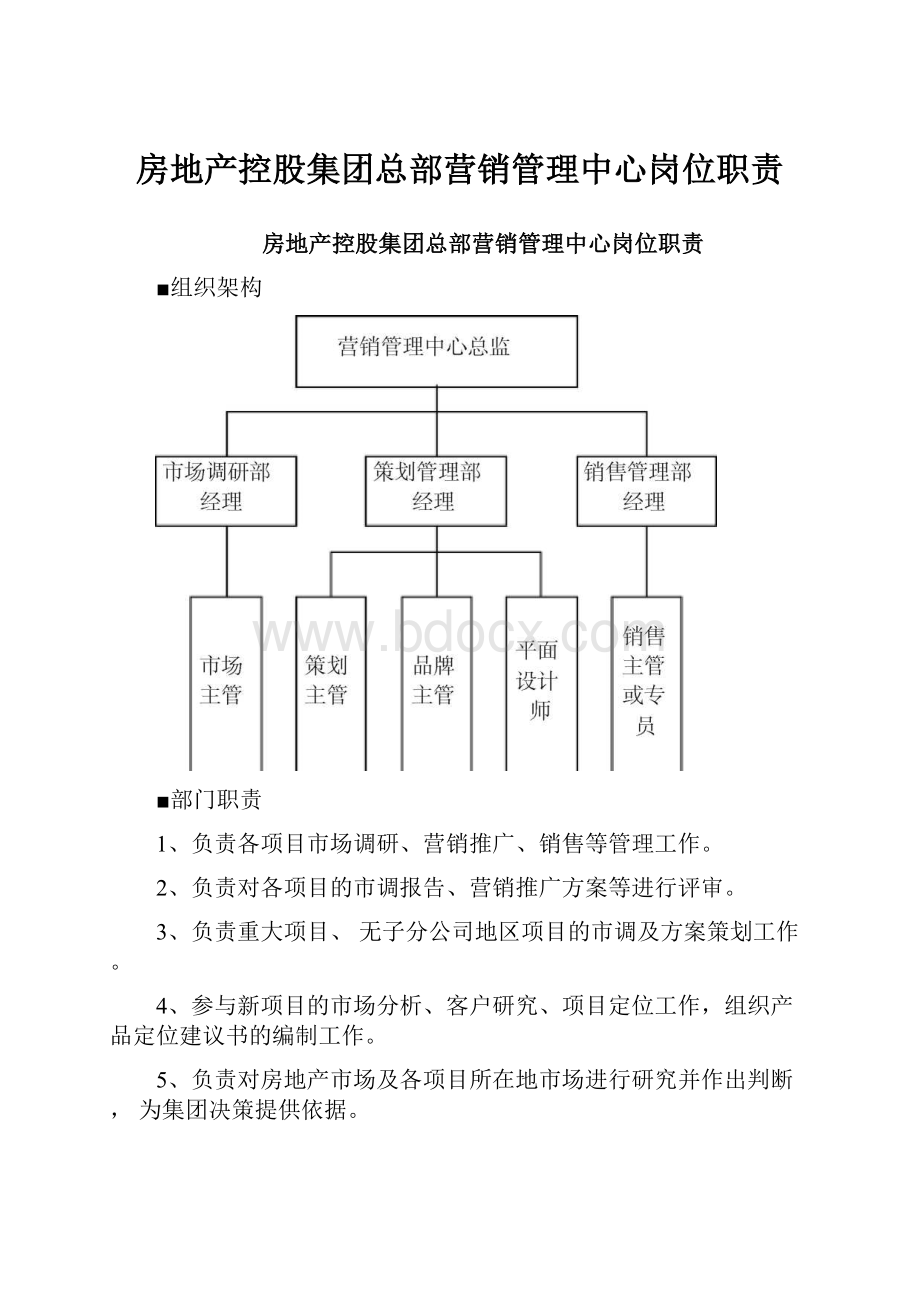 房地产控股集团总部营销管理中心岗位职责.docx