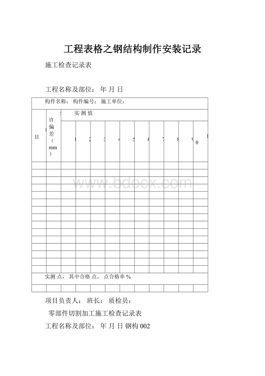 工程表格之钢结构制作安装记录.docx_第1页