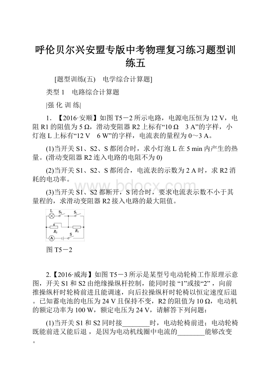 呼伦贝尔兴安盟专版中考物理复习练习题型训练五.docx