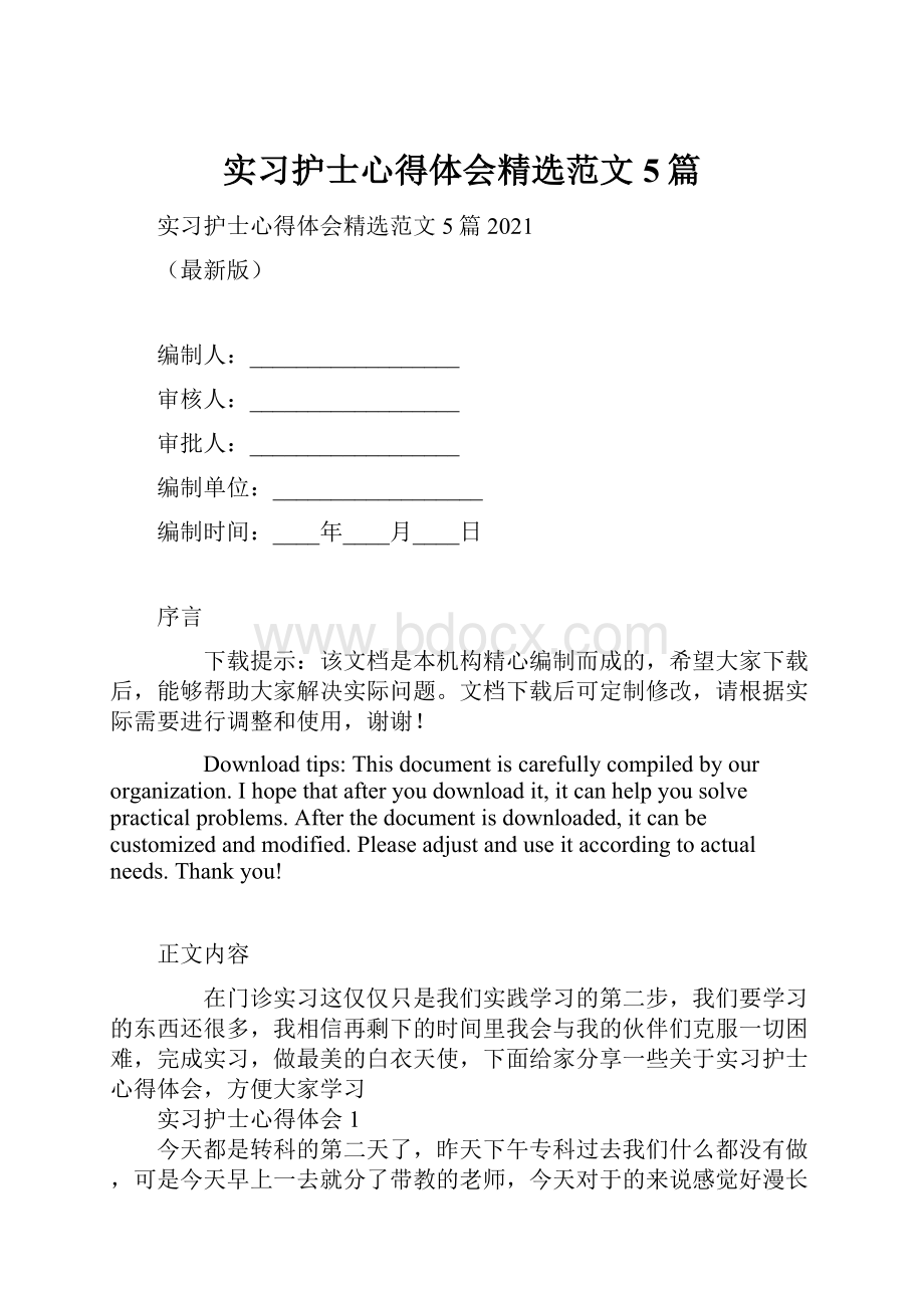 实习护士心得体会精选范文5篇.docx