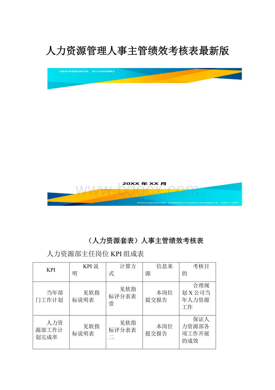 人力资源管理人事主管绩效考核表最新版.docx_第1页