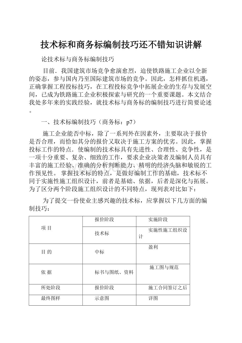 技术标和商务标编制技巧还不错知识讲解.docx