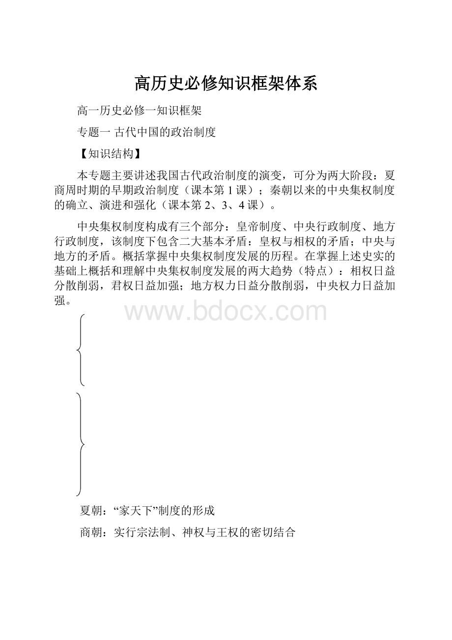 高历史必修知识框架体系.docx