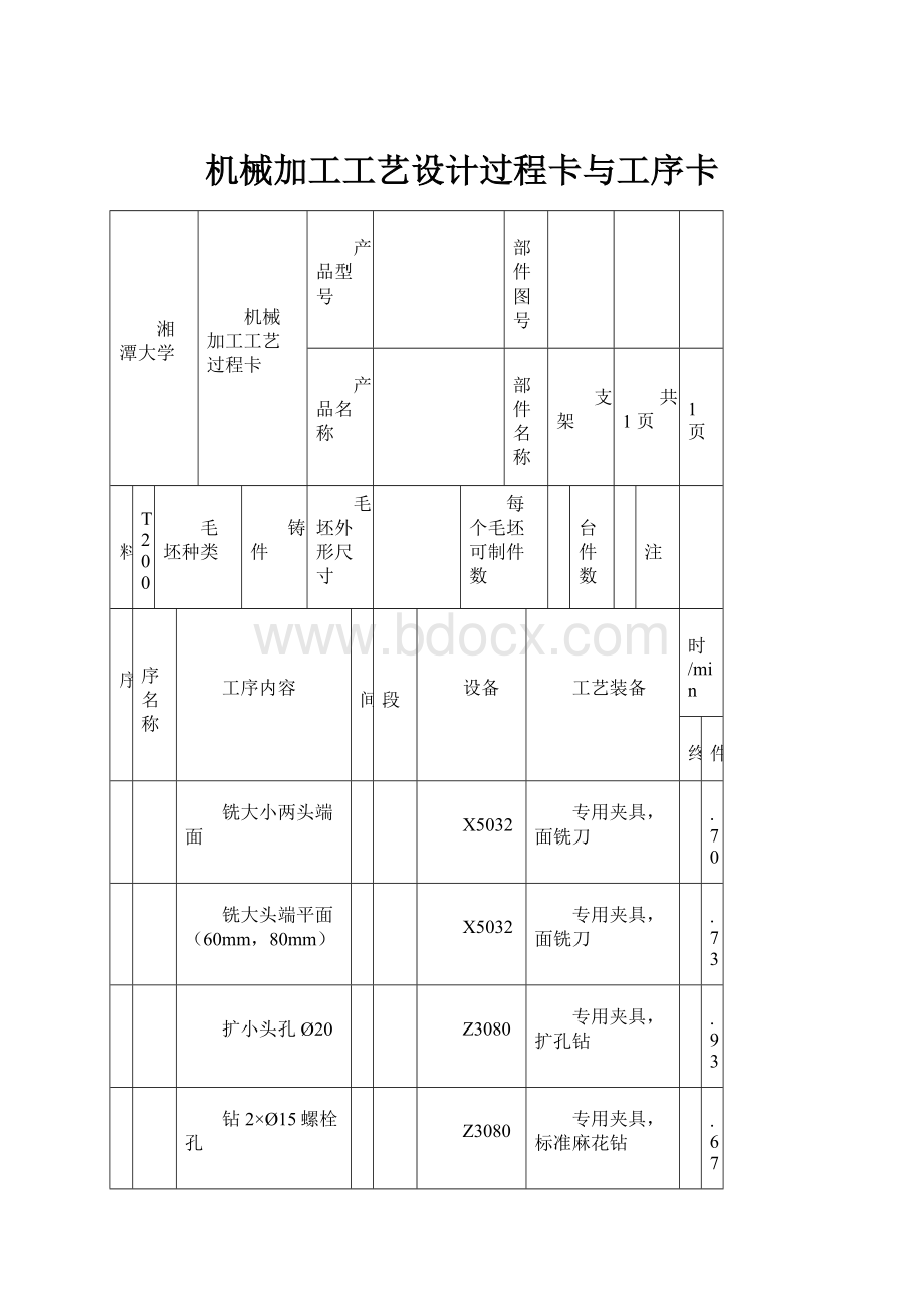 机械加工工艺设计过程卡与工序卡.docx