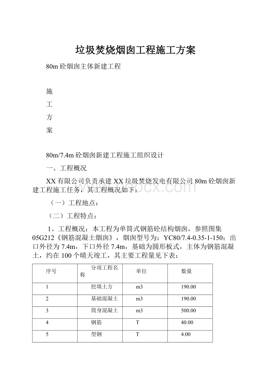 垃圾焚烧烟囱工程施工方案.docx