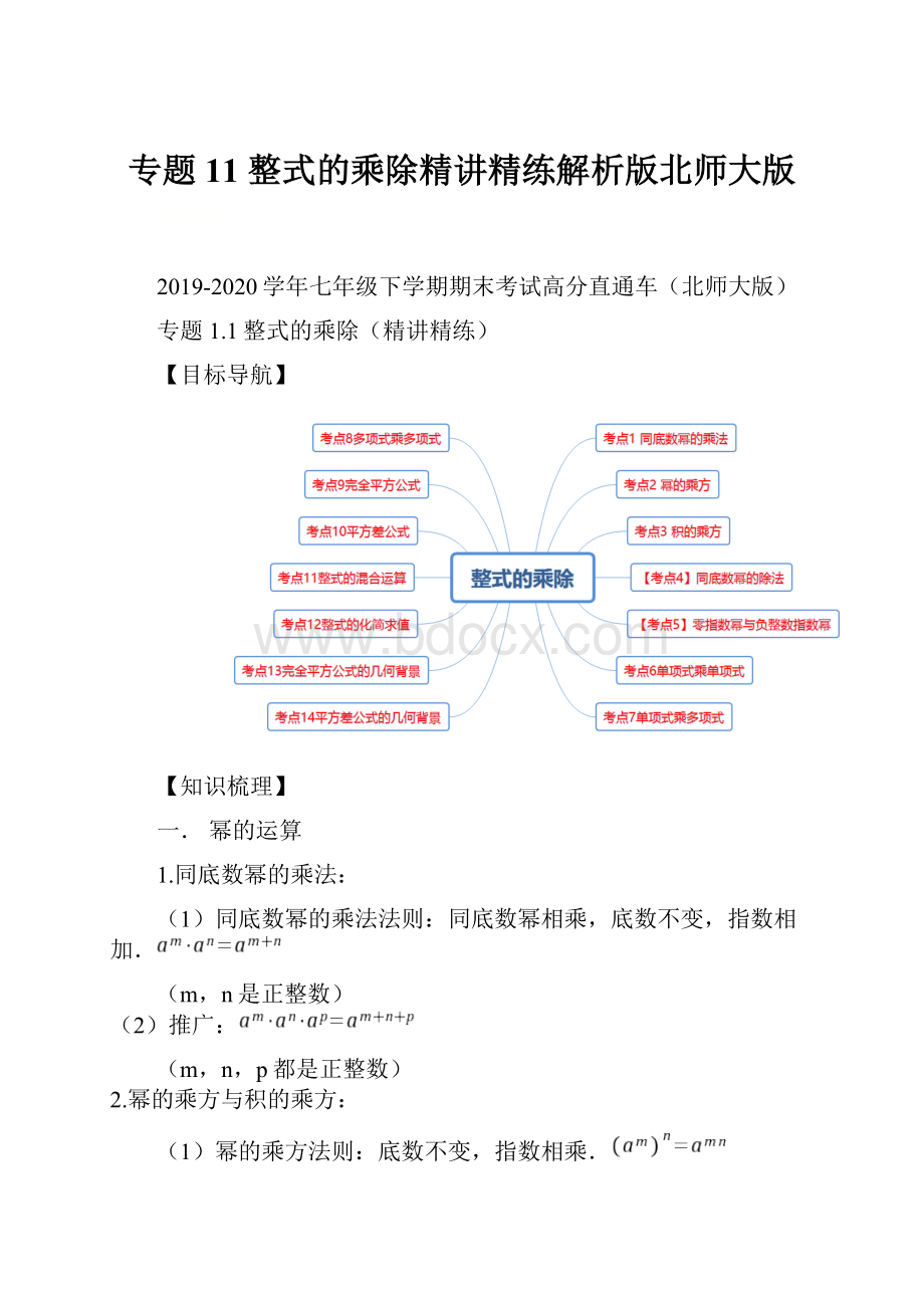 专题11 整式的乘除精讲精练解析版北师大版.docx