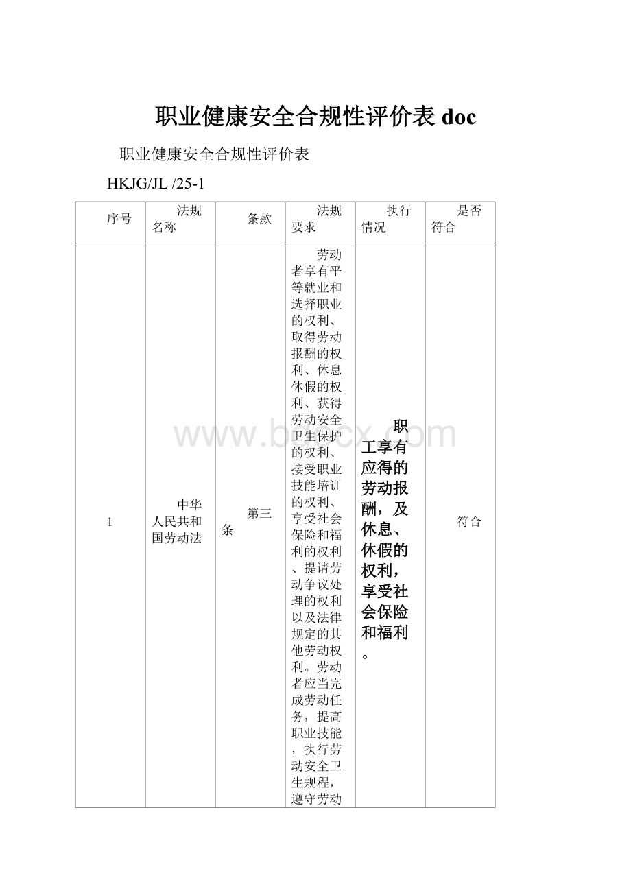 职业健康安全合规性评价表doc.docx