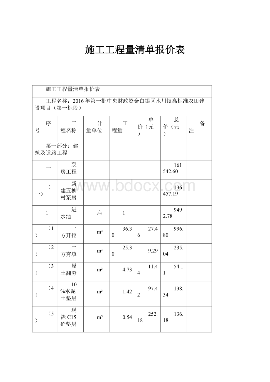 施工工程量清单报价表.docx