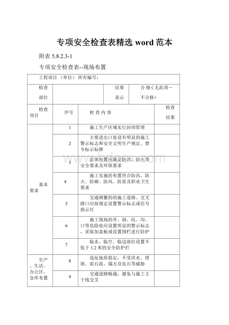 专项安全检查表精选word范本.docx