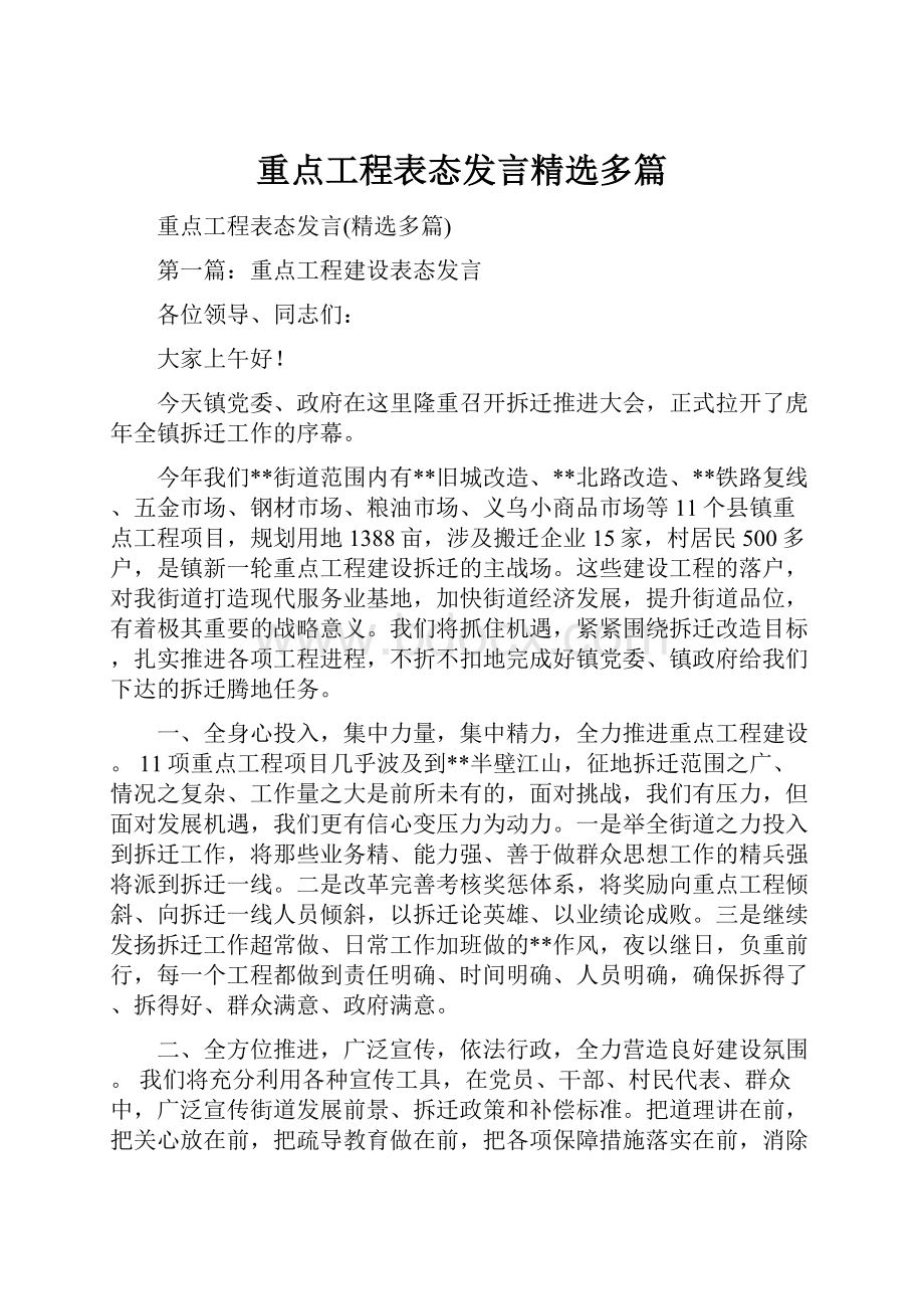 重点工程表态发言精选多篇.docx