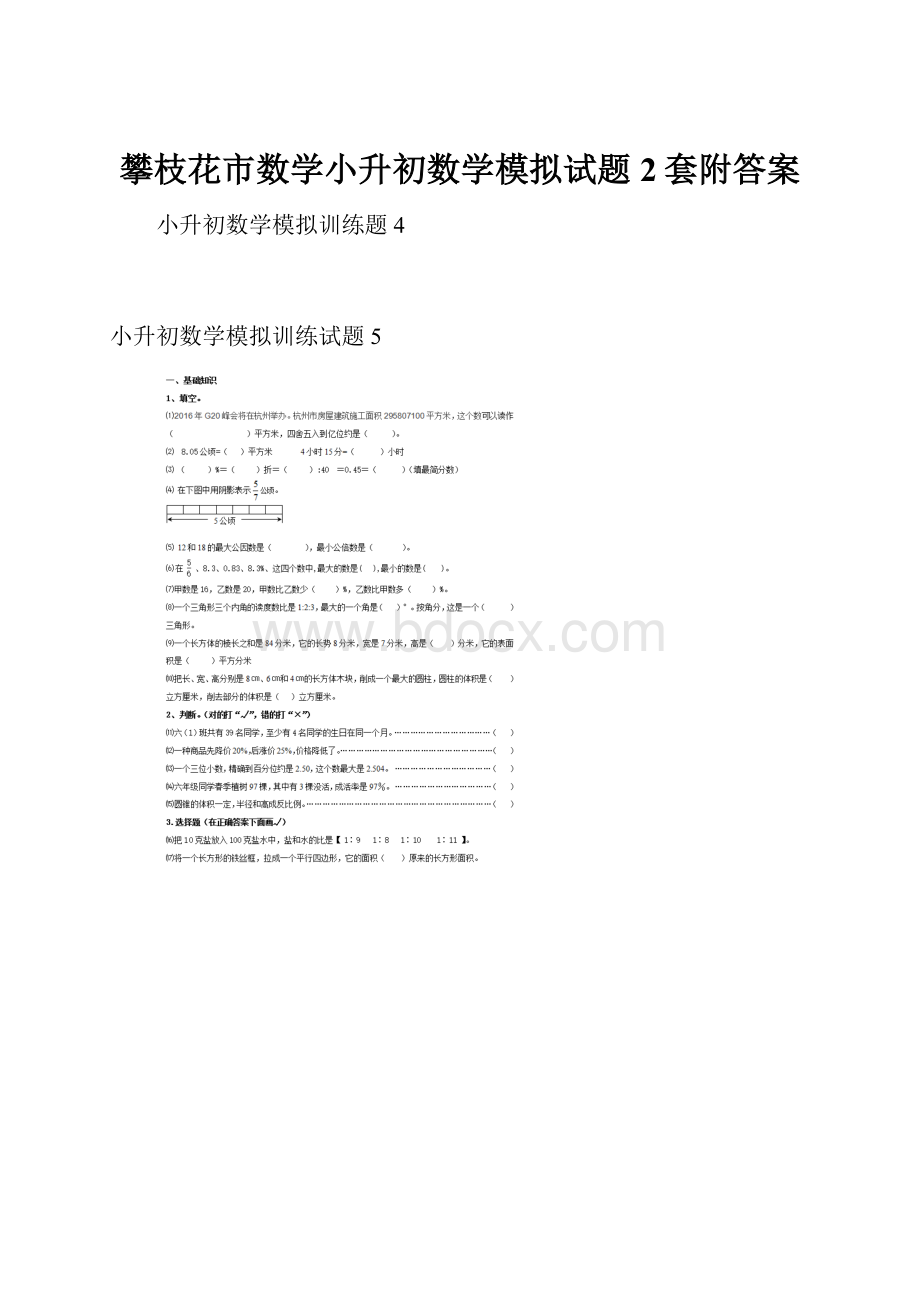 攀枝花市数学小升初数学模拟试题2套附答案.docx_第1页