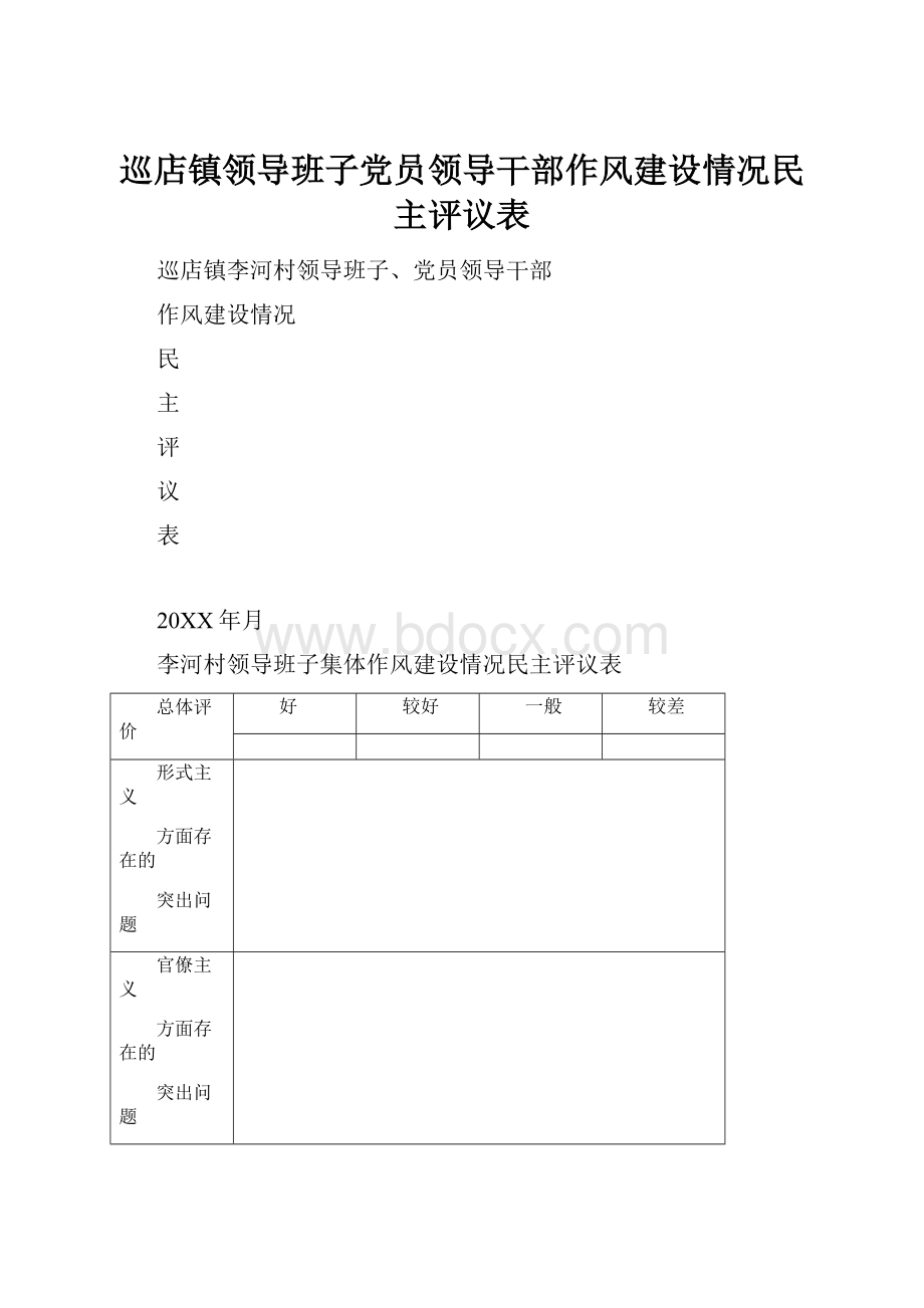 巡店镇领导班子党员领导干部作风建设情况民主评议表.docx_第1页