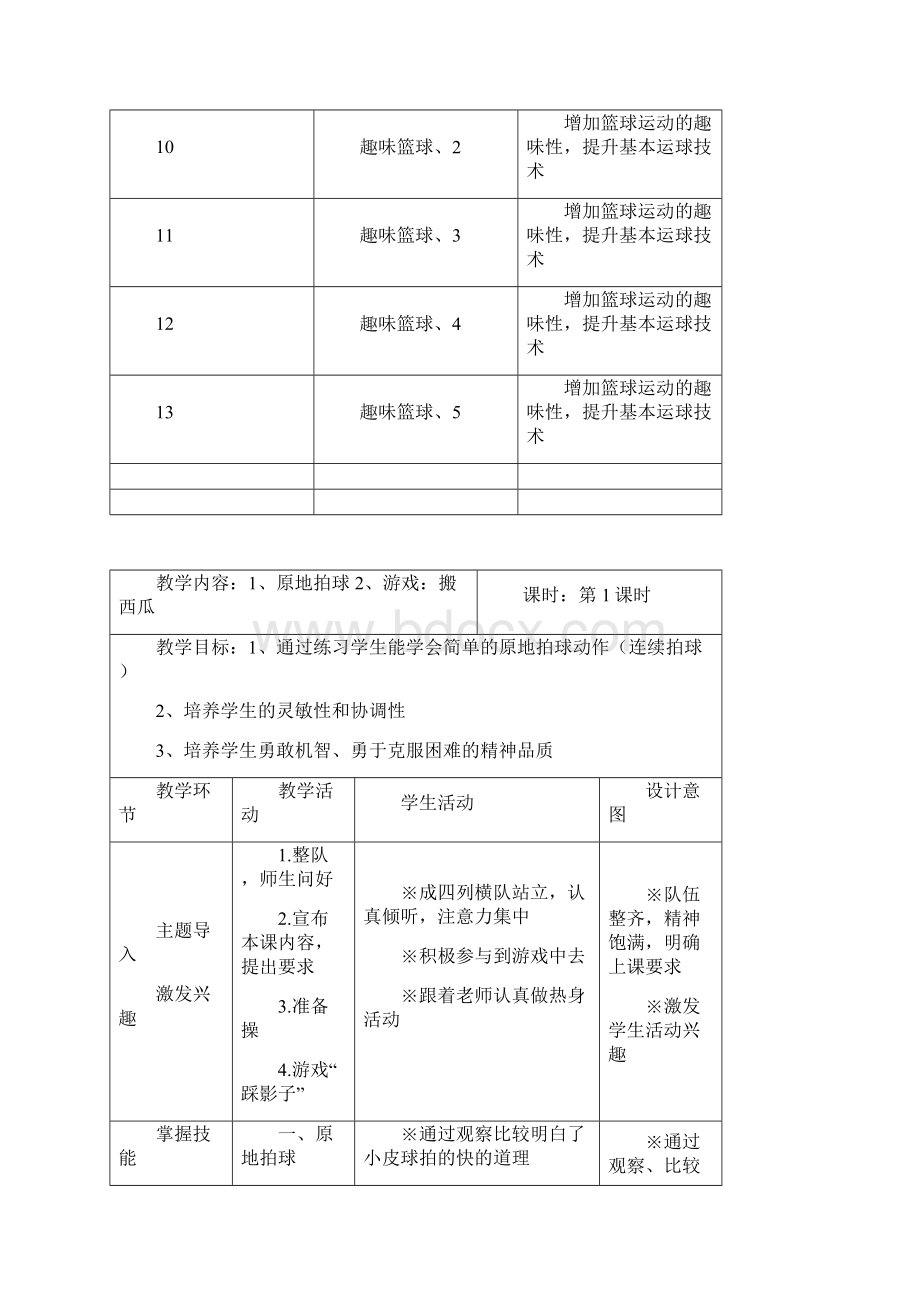 一二年级球类篮球单元教学计划和教案.docx_第3页