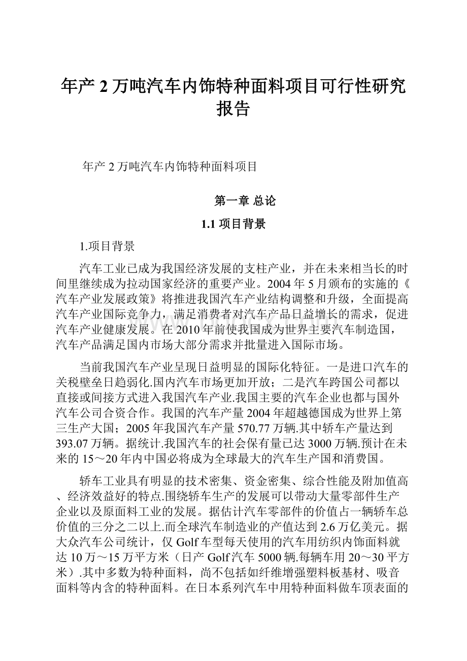 年产2万吨汽车内饰特种面料项目可行性研究报告.docx