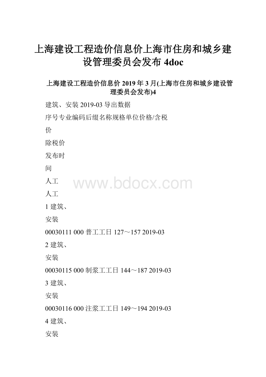 上海建设工程造价信息价上海市住房和城乡建设管理委员会发布4doc.docx