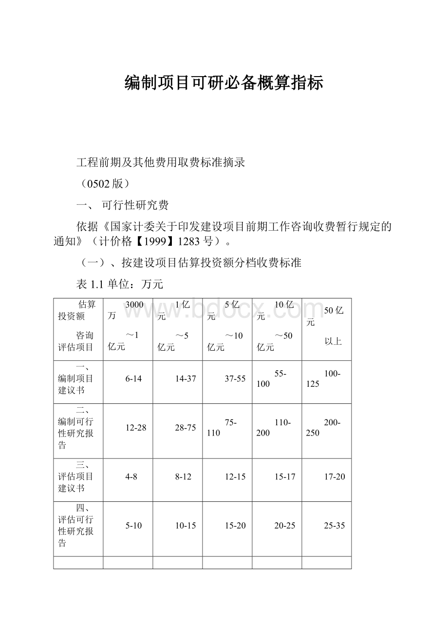 编制项目可研必备概算指标.docx