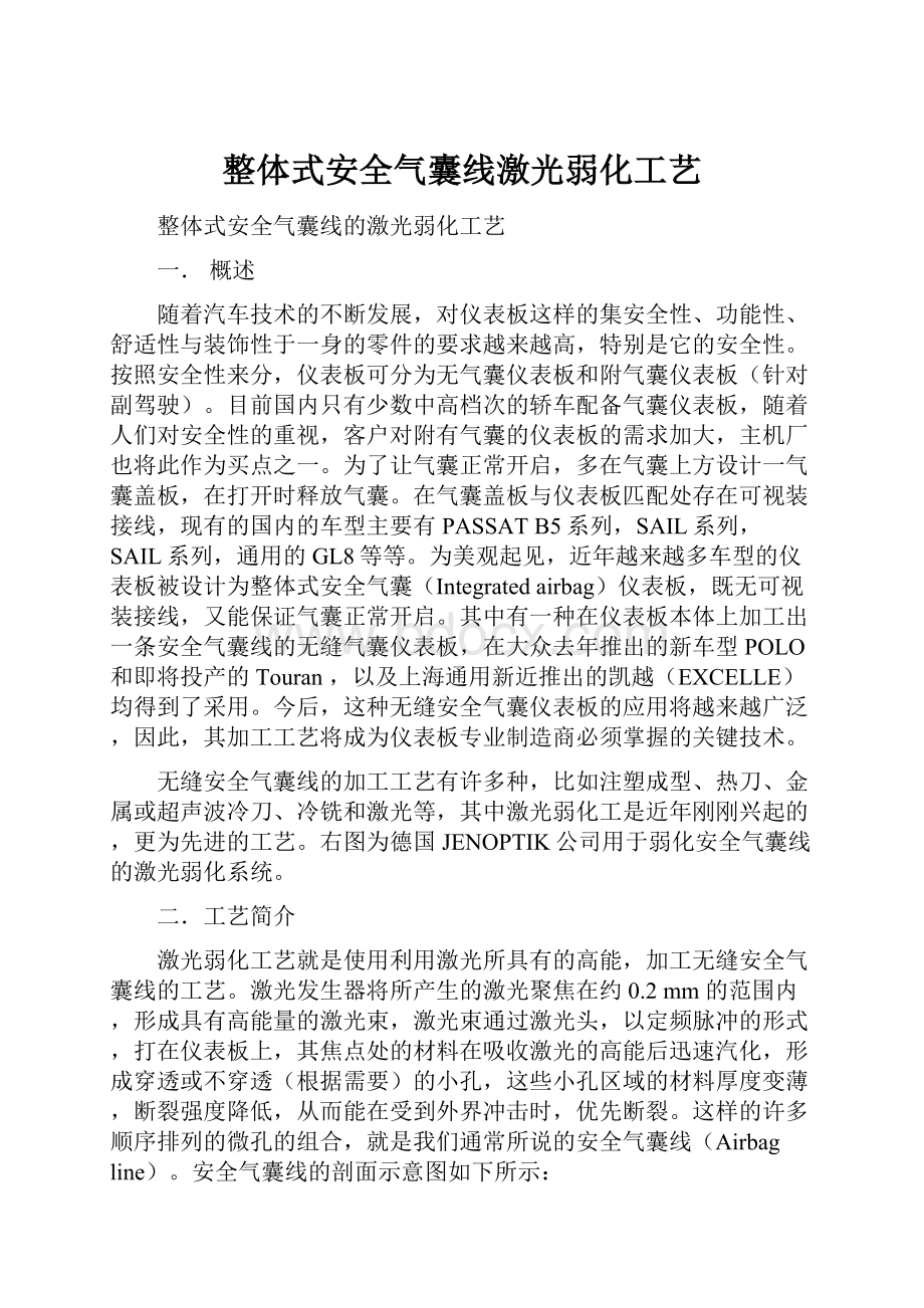 整体式安全气囊线激光弱化工艺.docx_第1页