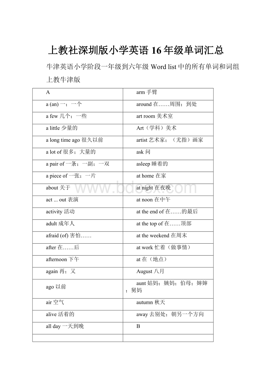 上教社深圳版小学英语16年级单词汇总.docx