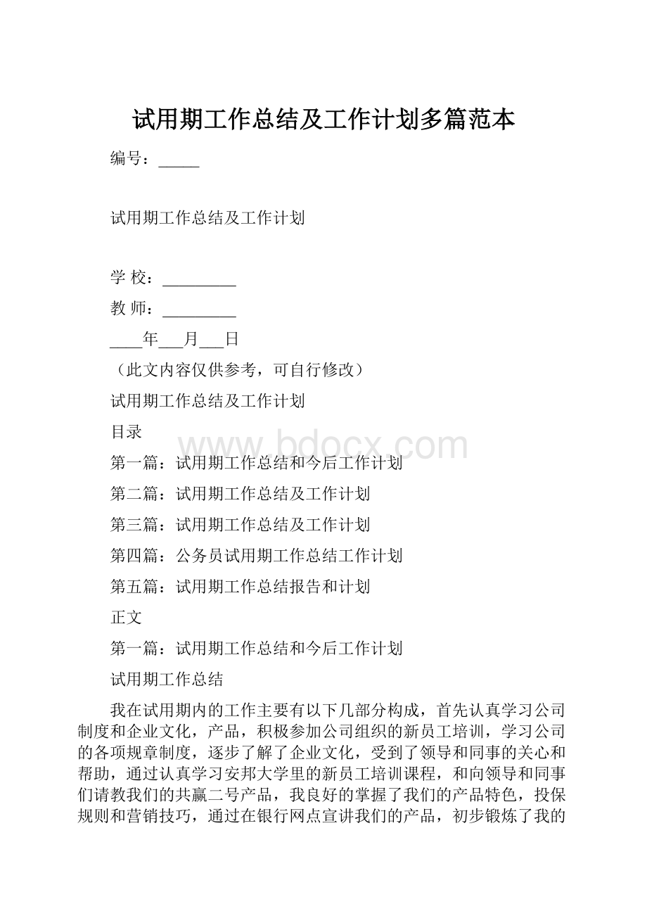 试用期工作总结及工作计划多篇范本.docx