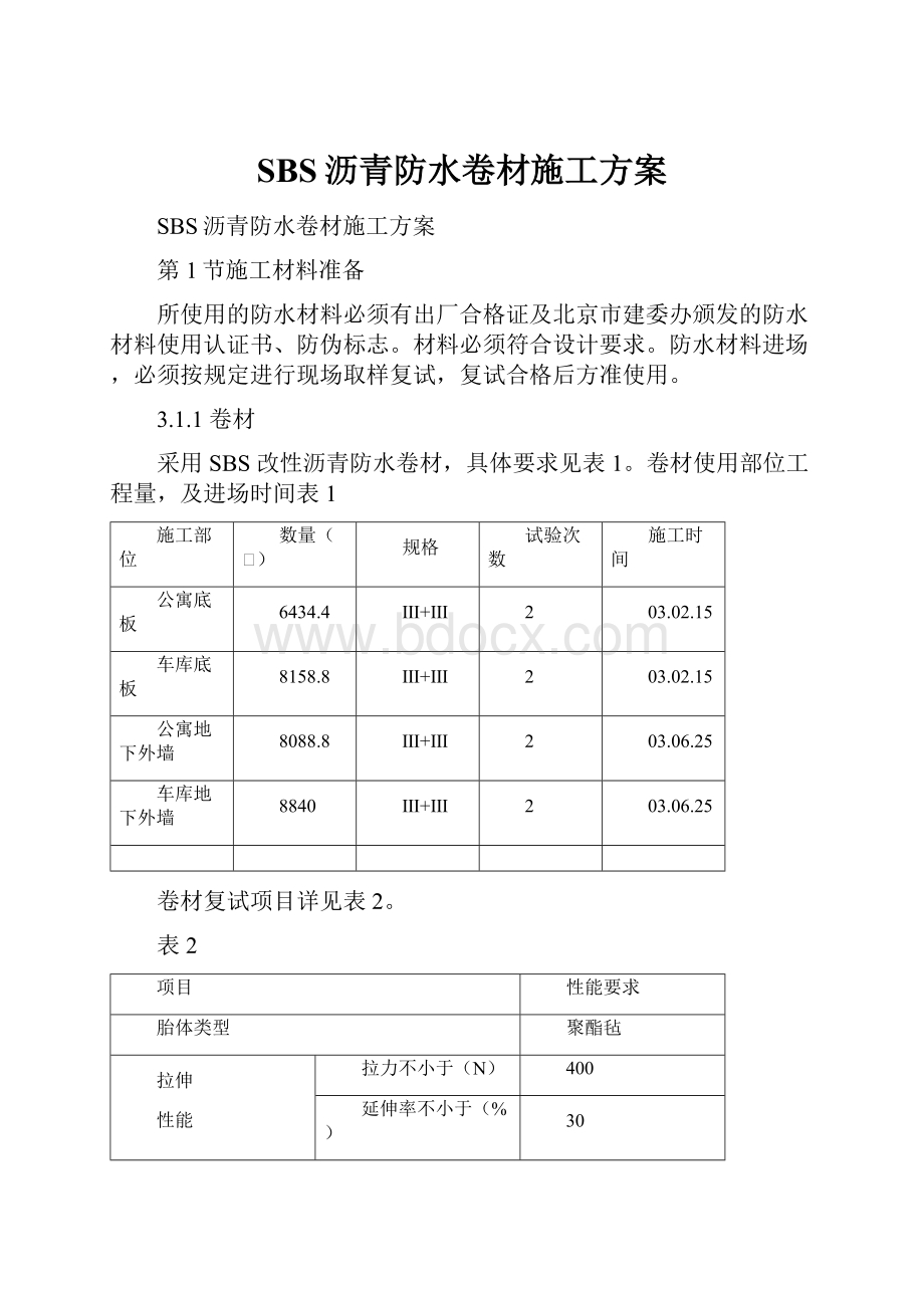 SBS沥青防水卷材施工方案.docx