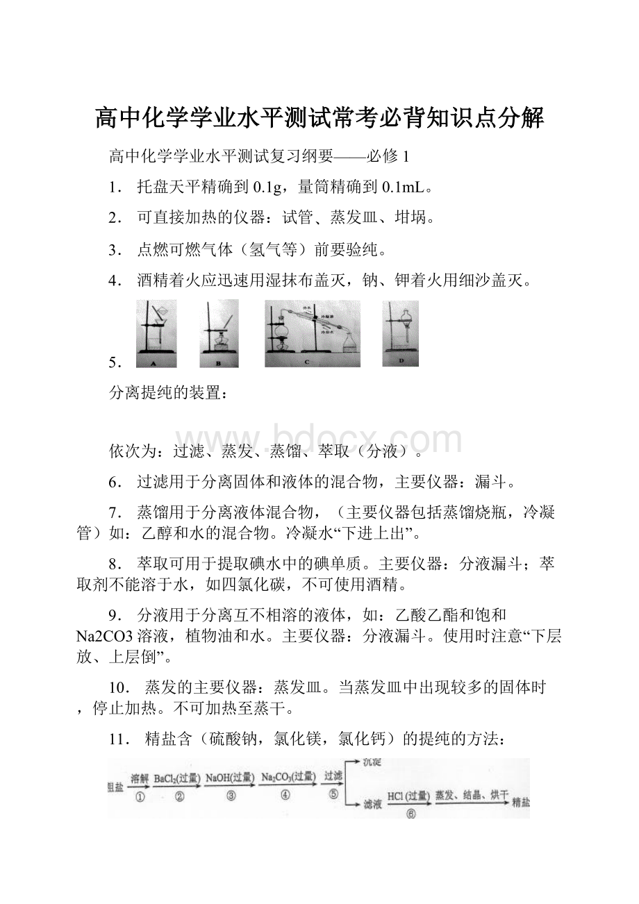 高中化学学业水平测试常考必背知识点分解.docx