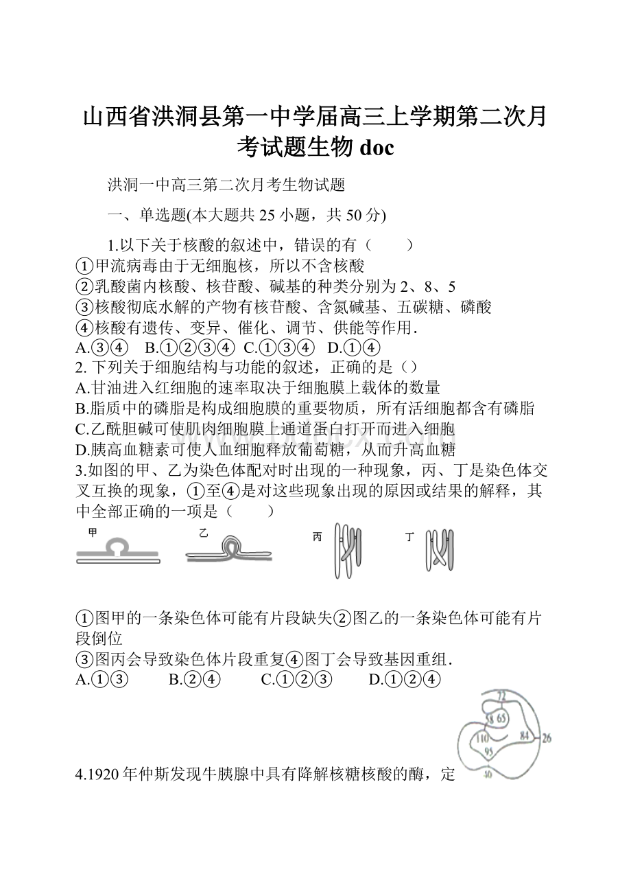 山西省洪洞县第一中学届高三上学期第二次月考试题生物doc.docx_第1页