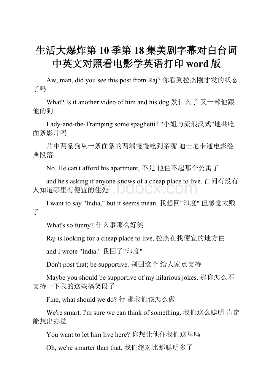 生活大爆炸第10季第18集美剧字幕对白台词中英文对照看电影学英语打印word版.docx