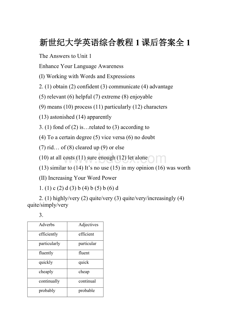 新世纪大学英语综合教程1课后答案全1.docx