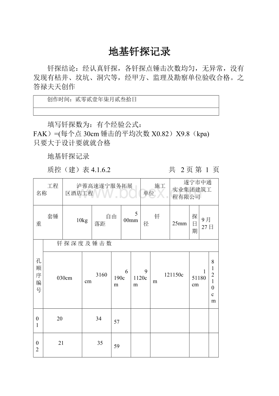 地基钎探记录.docx_第1页